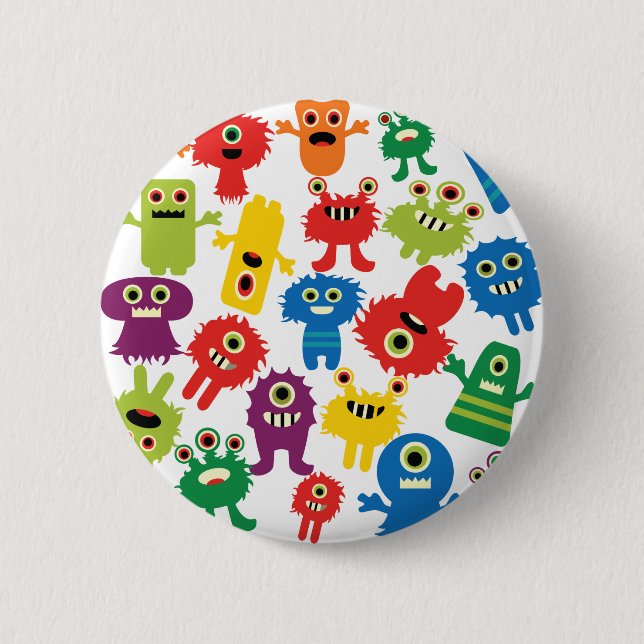 Cute Funny Colorful Monsters Pattern Pinback Button (Front)