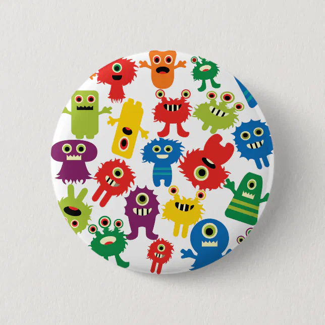 Monster Button Designs Cute Funny Colorful Monsters Pattern Pinback Button | Zazzle
