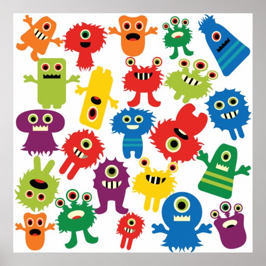 Cute Funny Colorful Monsters Pattern Poster | Zazzle.com