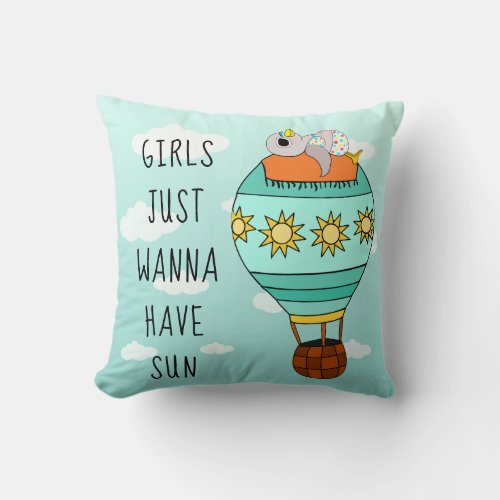 Cute  Funny Colorful Sunbathing Bird Illustration Throw Pillow
