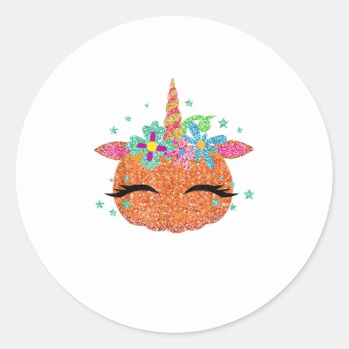 Cute Funny Colorful Unicorn Pumpkin Hal Classic Round Sticker