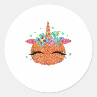 Cute Funny Colorful Unicorn Pumpkin Hal Classic Round Sticker
