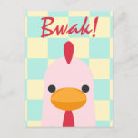 Cute Funny Colorful Vintage Pink Chicken Hello Postcard