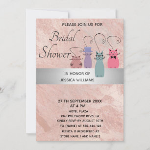 Cute funny colorful whimsy cats rose gold marble invitation