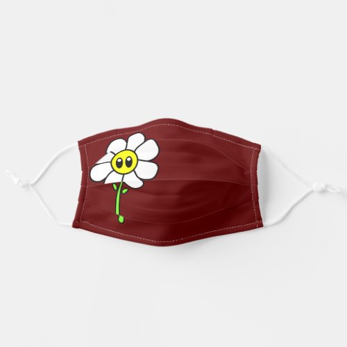 Cute Funny Comic Daisy Flower 70s Kawaii Burgundy Adult Cloth Face Mask