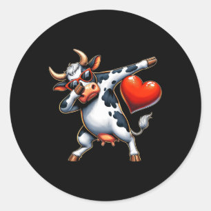 Cute Funny Cool Cow Dabbing Heart Valentines Day Classic Round Sticker