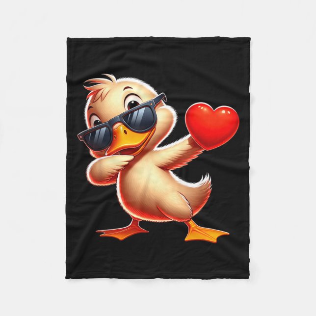 Cute Funny Cool Duck Dabbing Heart Valentines Day  Fleece Blanket (Front)