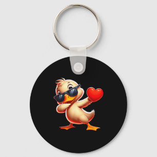 Cute Funny Cool Duck Dabbing Heart Valentines Day  Keychain
