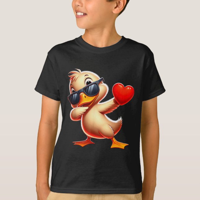 Cute Funny Cool Duck Dabbing Heart Valentines Day  T-Shirt (Front)