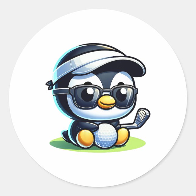 Cute Funny Cool Penguin Golf Sports  Classic Round Sticker (Front)