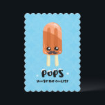 Cute Funny Coolest Popsicle Father's Day Card<br><div class="desc">Cute and funny card featuring an adorable kawaii illustration of an orange popsicle with a mustache, the text "Pops, you're the coolest" in decorative snow-inspired typography set on a hand-drawn pattern of white dotted circles on a light blue background. Add your message in matching lettering on the back. Perfect for...</div>