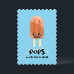 Cute Funny Coolest Popsicle Father's Day Card<br><div class="desc">Cute and funny card featuring an adorable kawaii illustration of an orange popsicle with a mustache, the text "Pops, you're the coolest" in decorative snow-inspired typography set on a hand-drawn pattern of white dotted circles on a light blue background. Add your message in matching lettering on the back. Perfect for...</div>