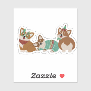 Cute Funny Corgi Dogs Christmas 2025 Sticker