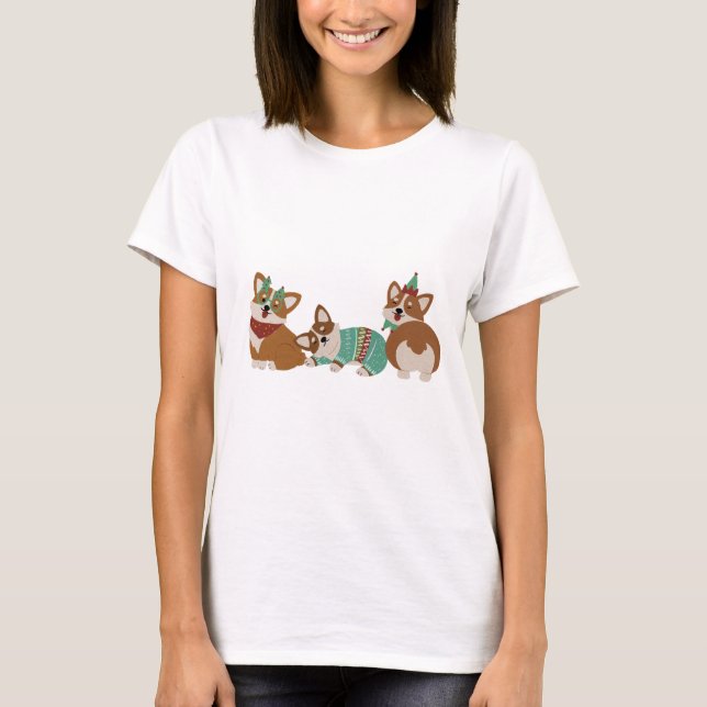  Cute Funny Corgi Dogs Christmas 2025 T-Shirt (Front)