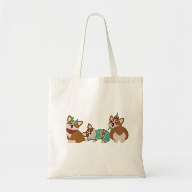 Cute Funny Corgi Dogs Christmas 2025 Tote Bag (Front)