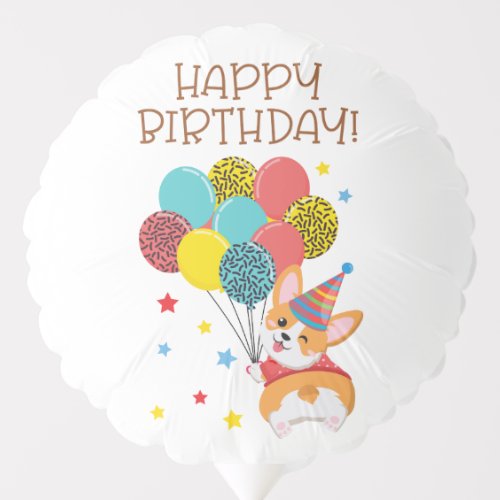 Cute Funny Corgi Happy Birthday Balloon