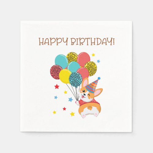 Cute Funny Corgi Happy Birthday Paper Napkin