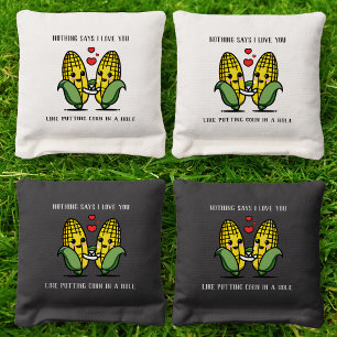 Cute Funny Corn on the Cob Pun I Love You Joke Cornhole Bags