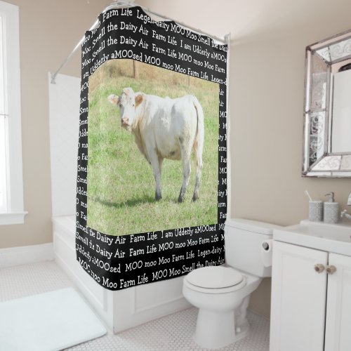 Cute Funny Cow Close Up Photo  Shower Curtain
