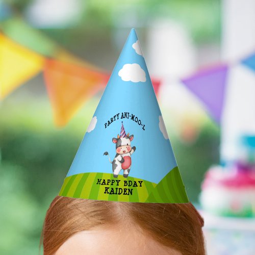 Cute Funny Cow Farm Animal Happy Birthday Party Party Hat
