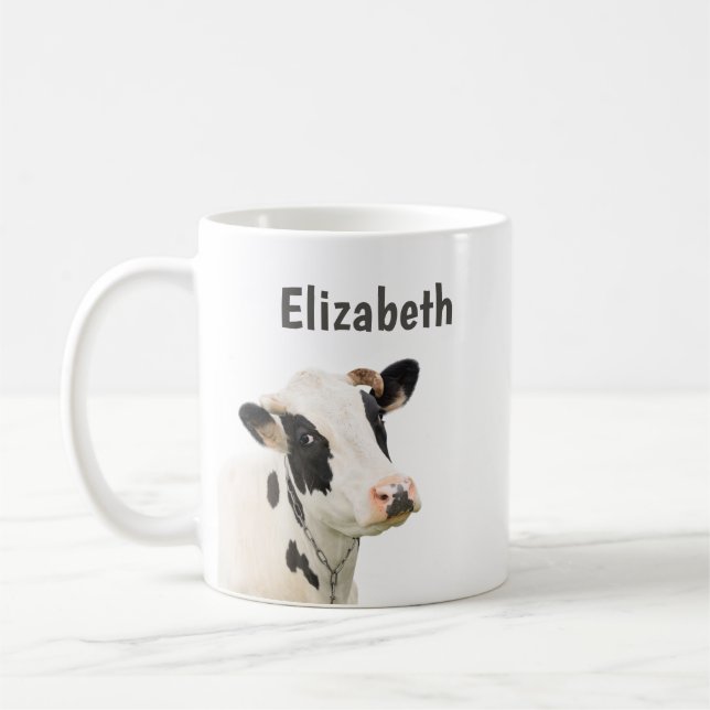 Cute Funny Cow Personalized Name Coffee Mug (Left)