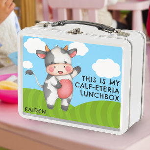 Cute Funny Cow Pun Joke Farm Animal Kids School Metal Lunch Box