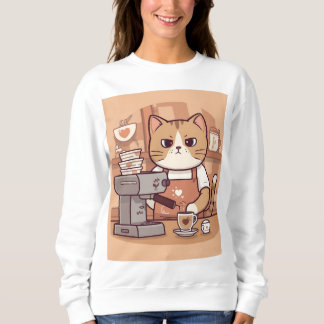 Cute Funny Cozy Barista Cat Sweatshirt