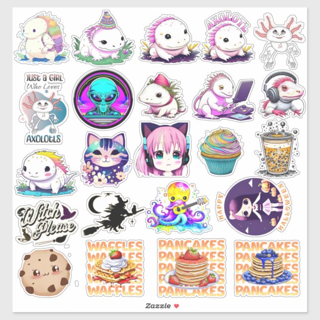 Cute Funny Crafting Axolotl, Kawaii Sticker (Sheet)