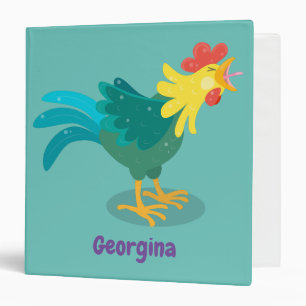 Cute funny crowing rooster cartoon illustration 3 ring binder