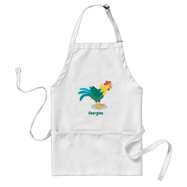 Cute funny crowing rooster cartoon illustration adult apron (Front)