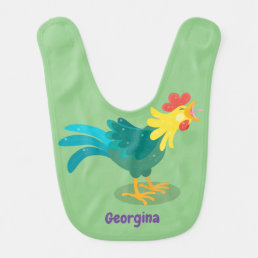 Cute funny crowing rooster cartoon illustration baby bib