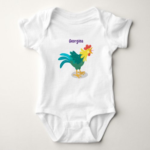 Cute funny crowing rooster cartoon illustration baby bodysuit