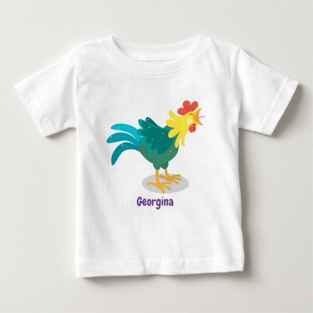Cute funny crowing rooster cartoon illustration baby T-Shirt (Front)