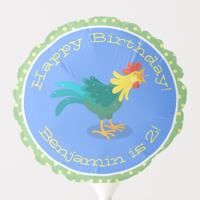 Cute funny crowing rooster cartoon illustration balloon (Front)