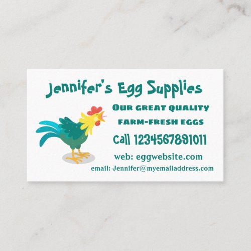 Cute funny crowing rooster cartoon illustration business card