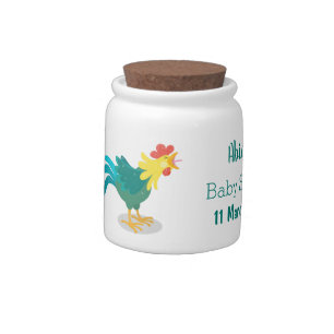 Cute funny crowing rooster cartoon illustration candy jar