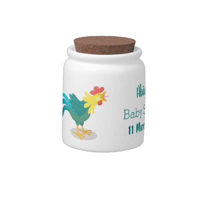 Cute funny crowing rooster cartoon illustration candy jar (Left)