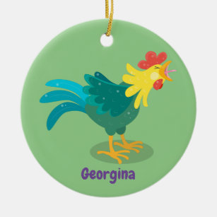Cute funny crowing rooster cartoon illustration ceramic ornament