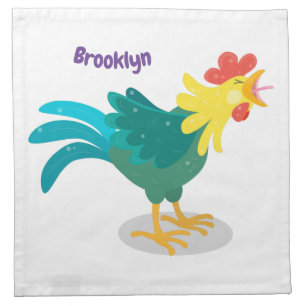 Cute funny crowing rooster cartoon illustration cloth napkin
