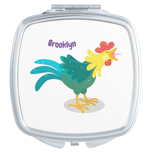 Cute funny crowing rooster cartoon illustration compact mirror (Front)