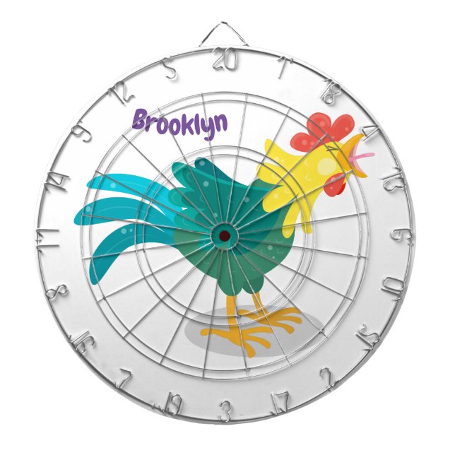 Cute funny crowing rooster cartoon illustration dart board (Front)