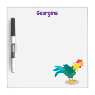 Cute funny crowing rooster cartoon illustration dry erase board