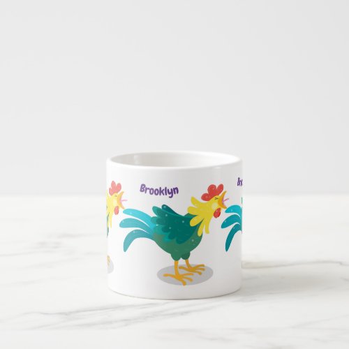 Cute funny crowing rooster cartoon illustration espresso cup