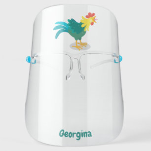 Cute funny crowing rooster cartoon illustration face shield