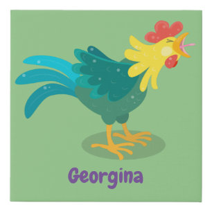 Cute funny crowing rooster cartoon illustration faux canvas print