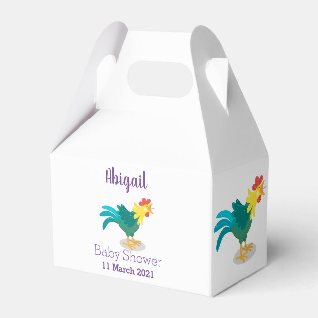 Cute funny crowing rooster cartoon illustration favor boxes (Front Side)