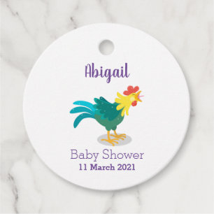 Cute funny crowing rooster cartoon illustration favor tags