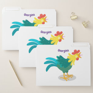 Cute funny crowing rooster cartoon illustration file folder