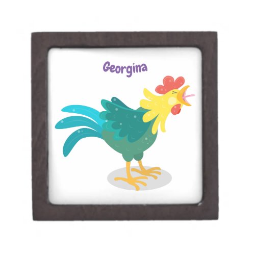 Cute funny crowing rooster cartoon illustration gift box