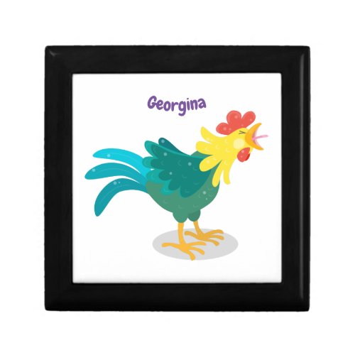 Cute funny crowing rooster cartoon illustration gift box